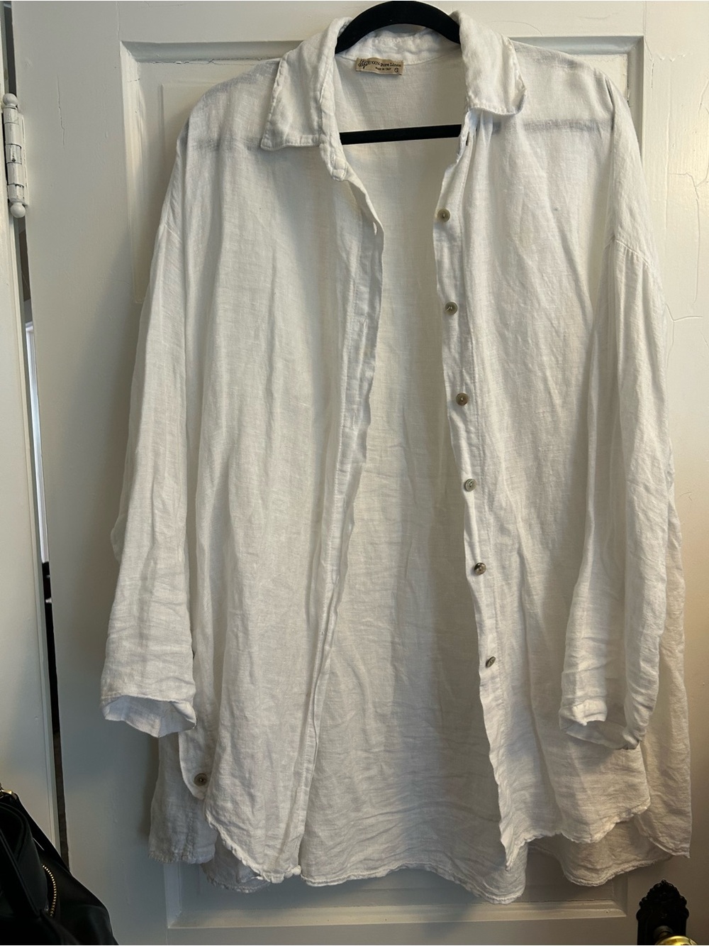 100% Pure White LINEN Shirt with Natural Weave Made In Italy